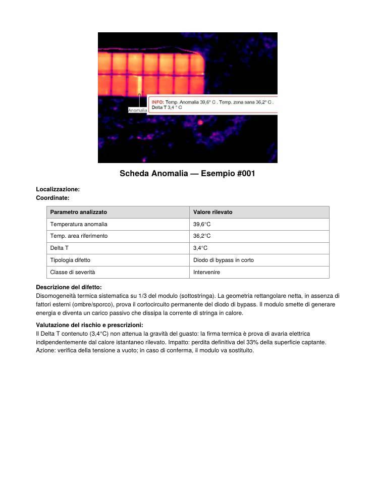 Scheda anomalia con temperature, Delta T e prescrizioni
