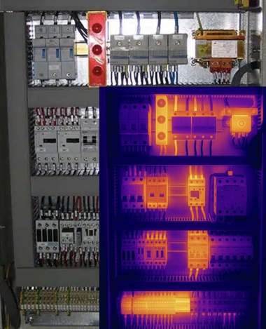 Quadro elettrico: confronto tra immagine visibile e termica